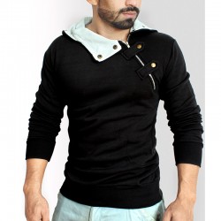 Cross Zipper Fleece Black Hoodie
